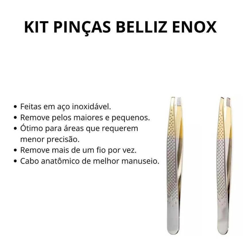 Kit Pinças Belliz Enox Ponta Reta + Ponta Diagonal C/2