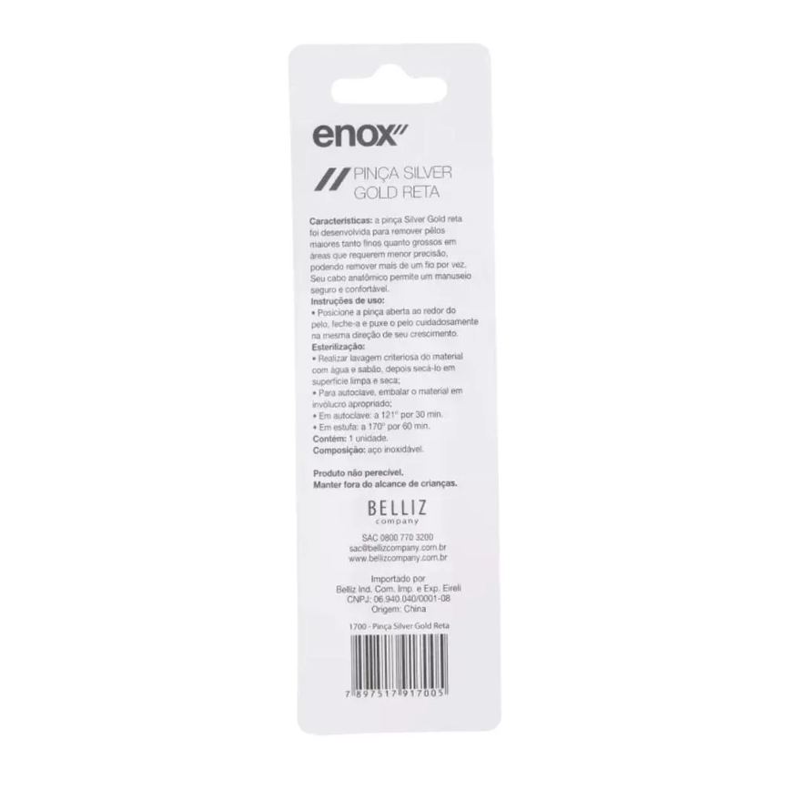 Kit Pinças Silver Gold Enox Belliz Ponta Reta Ref. 1700 C/3