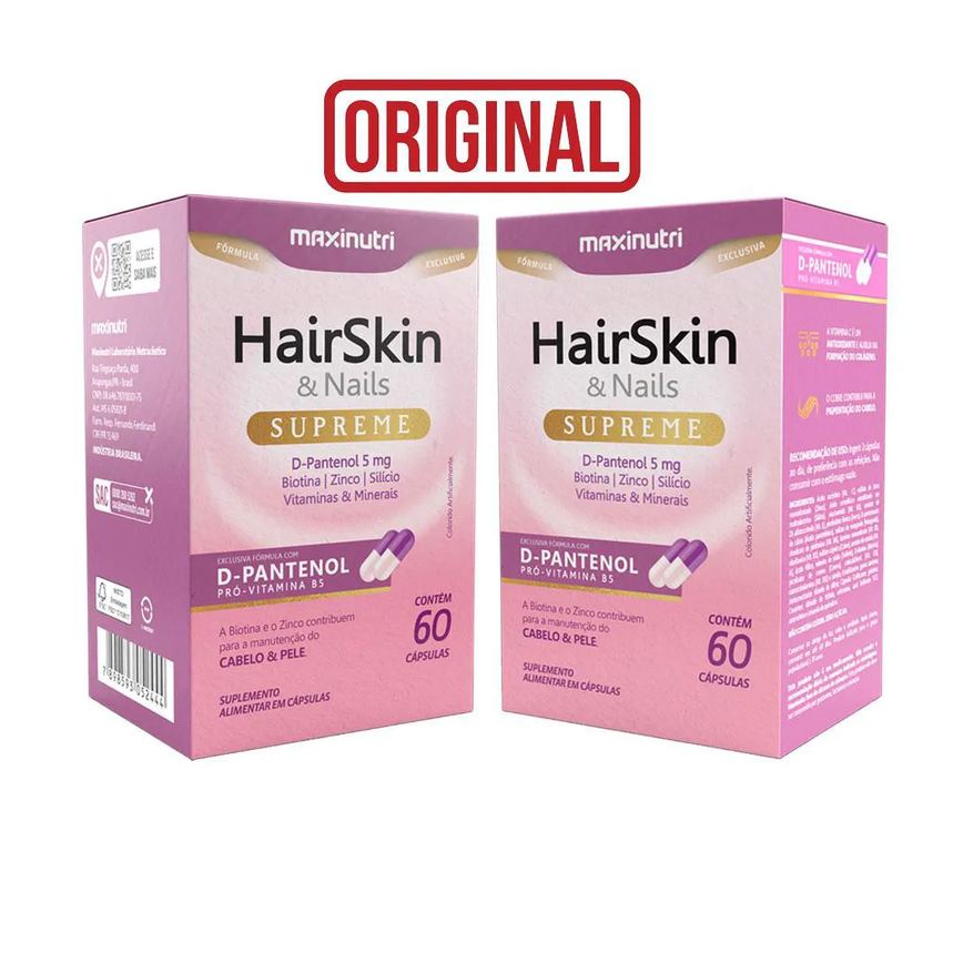 KIT 2 HAIRSKIN SUPREME D-PANTENOL BIOTINA E NUTRIENTES 60 CáPS MAXINUTRI