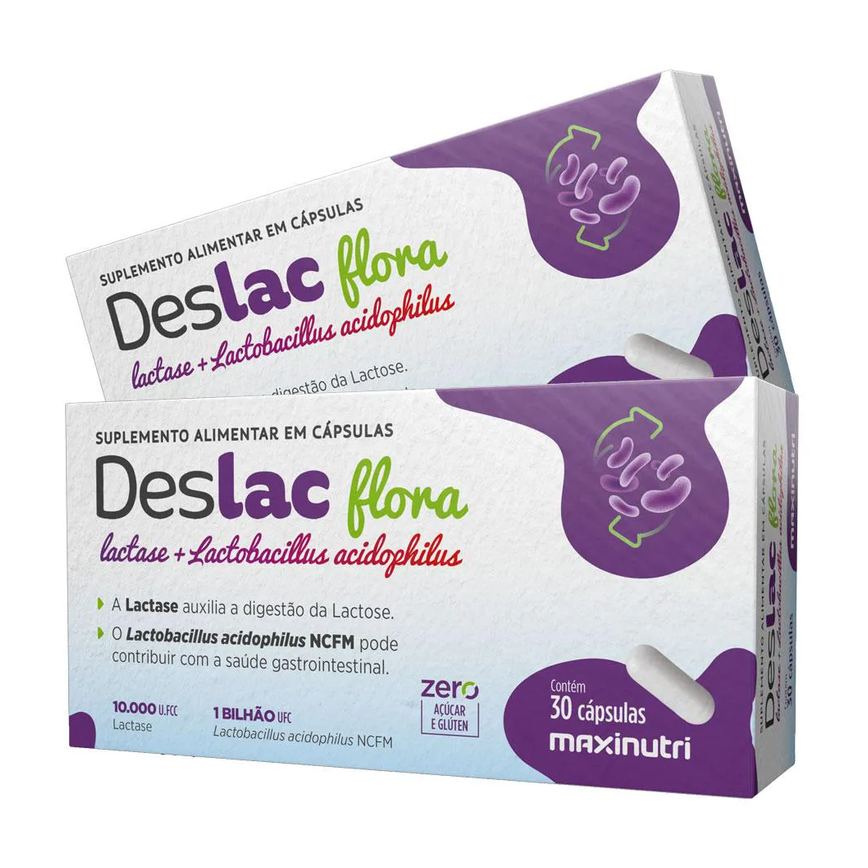 KIT 2 DESLAC FLORA LACTASE + LACTOBACILLUS ACIDOPHILUS 30 CáPS MAXINUTRI
