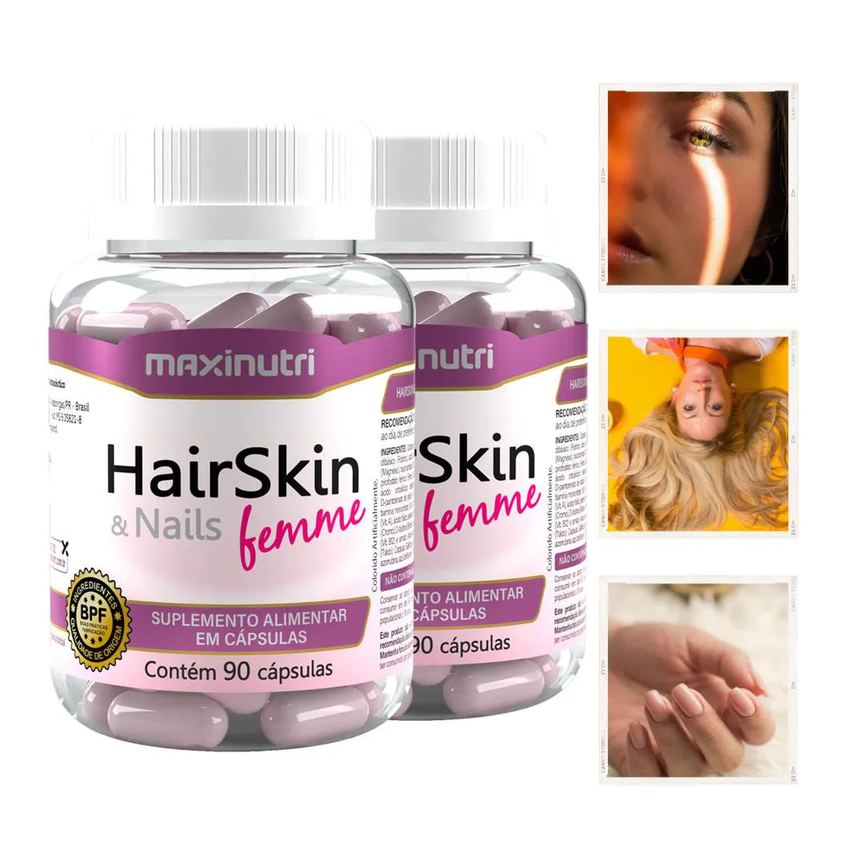 Kit 2 Hairskin Nails Femme Biotina E Minerais 90 cápsulas Maxinutri