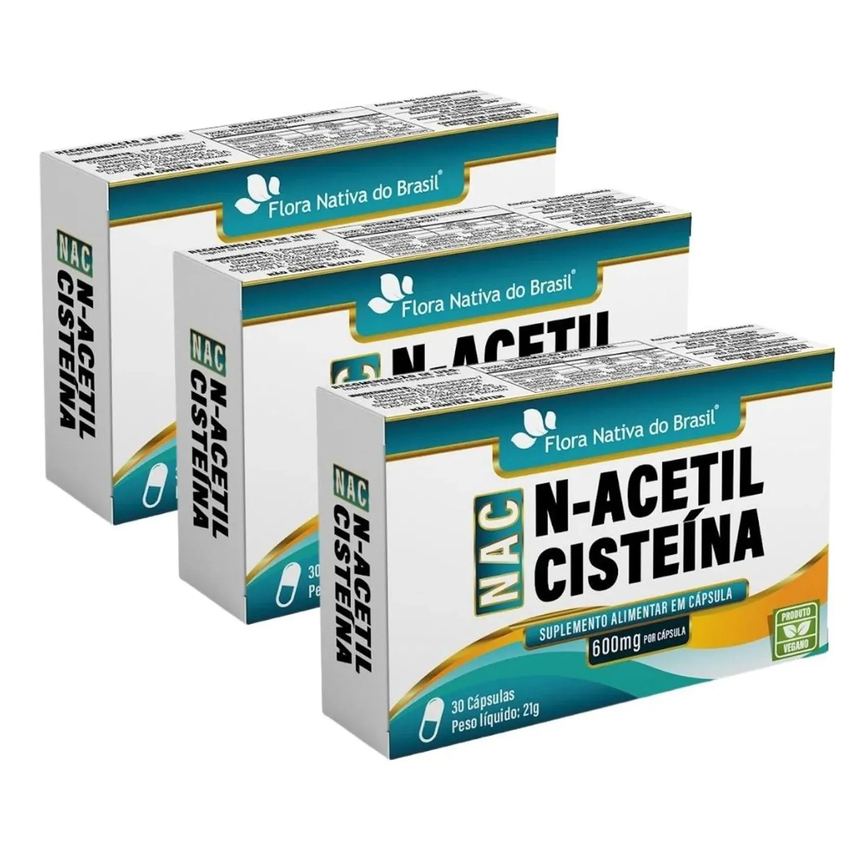 Kit 3x Nac (acetilcisteina) 600mg 30 cápsulas - Flora Nativa