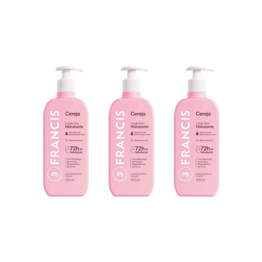 Hidratante Corporal Francis 400ml Rosa - Kit C / 3un