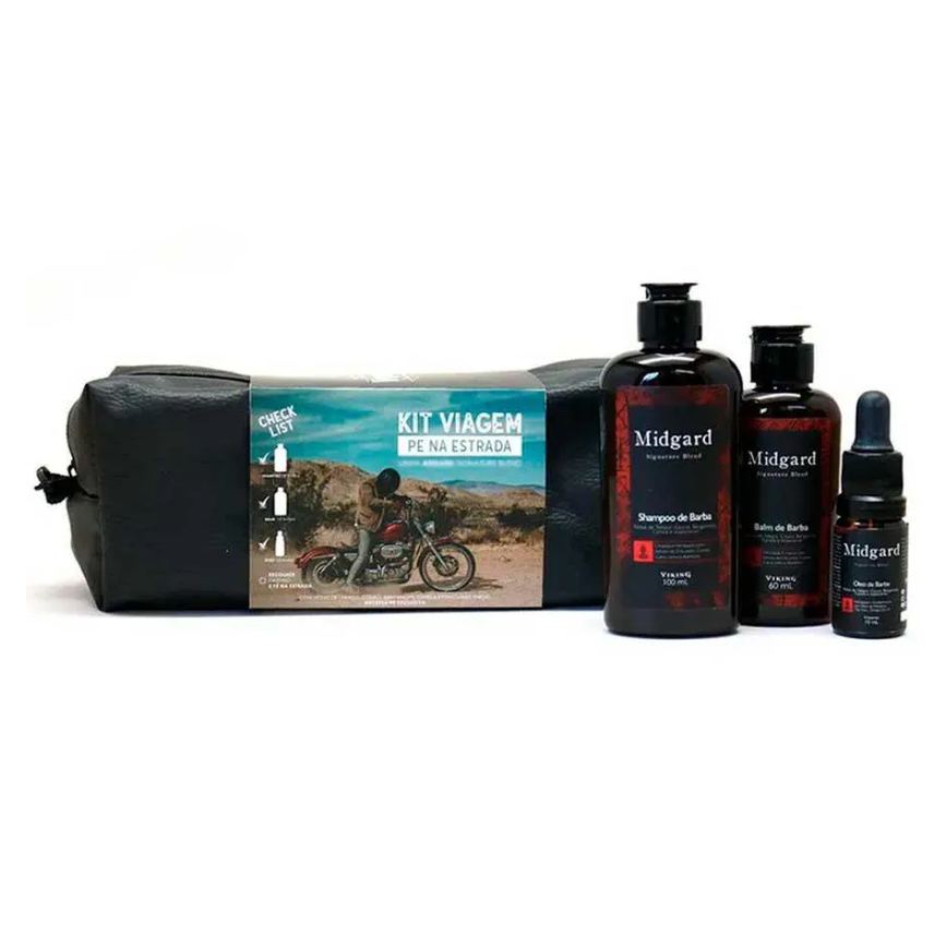 Kit Necessaire + Shampoo + Balm + Óleo de Barba Linha Midgard Viking