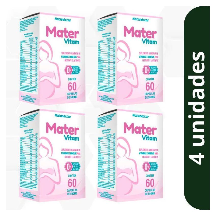Kit Mater Vitam 500mg Vitamina Gestante Maternidade Gravidez Suplemento Natunectar - 4 Unid (240 Cápsulas)