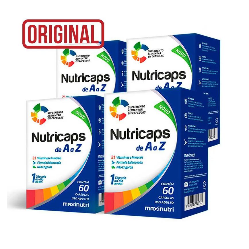 KIT 4 NUTRICAPS POLIVITAMíNICO E MINERAL DE A A Z 60 CáPSULAS MAXINUTRI
