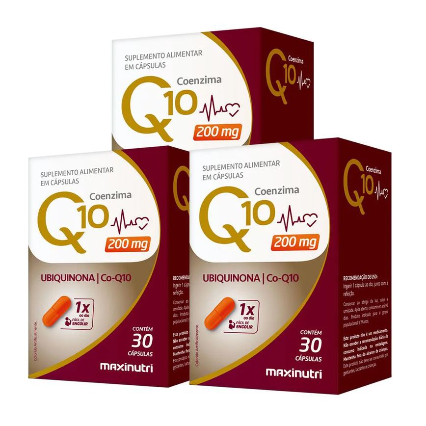 KIT 3 COENZIMA Q10 GOLD UBIQUINONA 200MG 30 CáPS MAXINUTRI