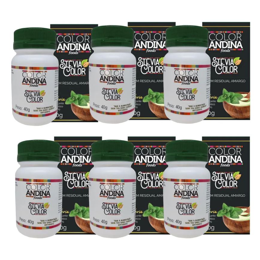 Adoçante Stévia 40g | Color Andina | 100% Natural | 6 Potes