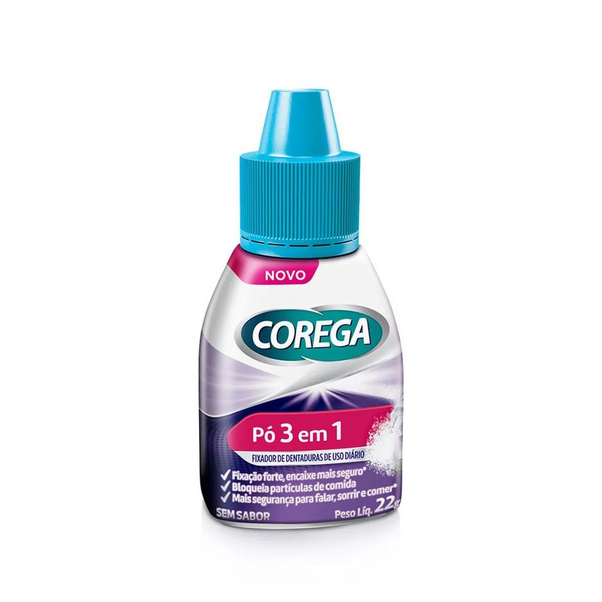 Pó Fixador de Dentaduras Corega 3 em 1 Sem Sabor 22g