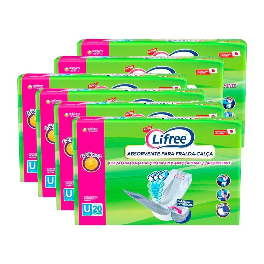 Absorvente Geriátrico Lifree para Fralda Calça Refil - 6 Embalagens com 20 unidades