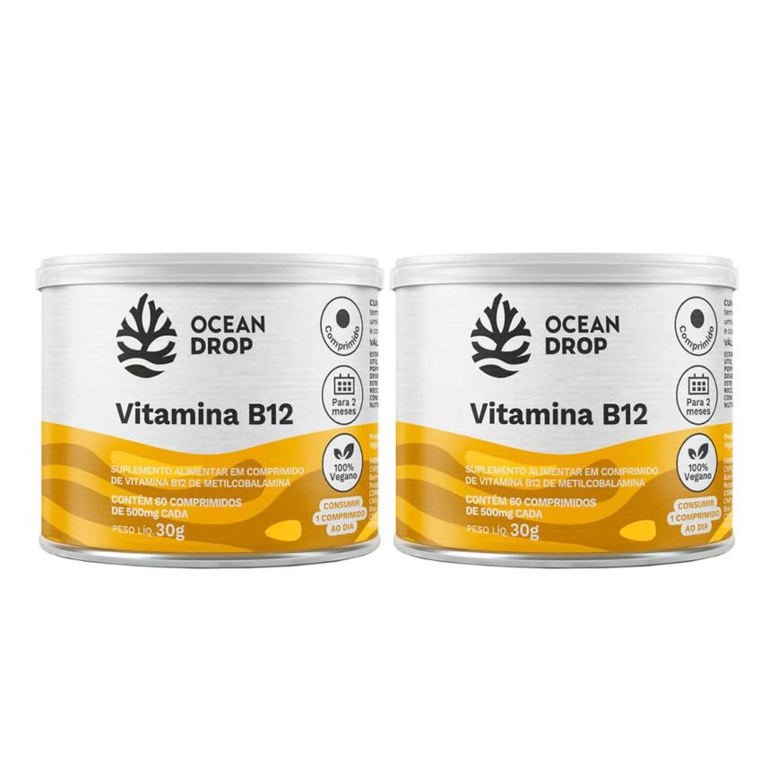 2x Vitamina B12 9,64mg Ocean Drop 60 Tabletes sem Sabor