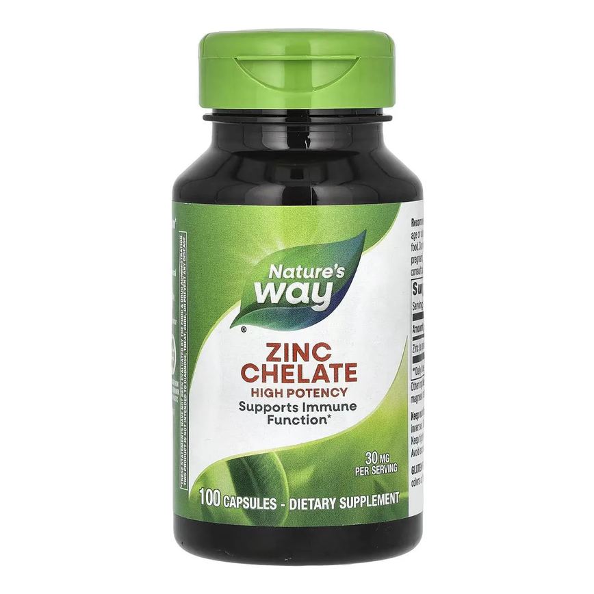 Bisglicinato de Zinco 30mg 100 Cápsulas - Nature's Way
