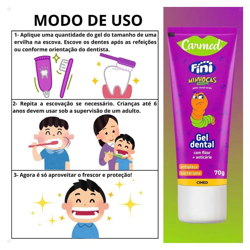Kit Carmed Fini Minhocas Azedinhas: Gel Dental 70g e Enxaguante Bucal 250ml