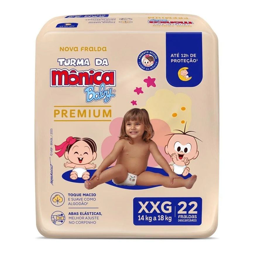 Fralda Descartável Turma da Mônica Premium Econômica Tamanho Xxg 6 Pacotes com 22 Fraldas- Total 132 Tiras