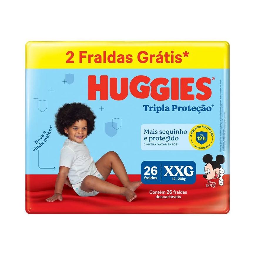 Fralda Descartável Huggies Tripla Proteção Mega Tamanho Xxg - 6 Pacotes com 26 Fraldas - Total 156 Tiras - Leve 2 Tiras