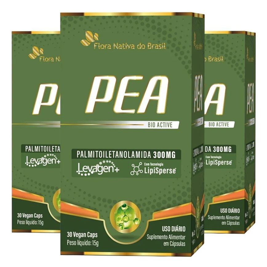 Kit 3x Pea - Palmitoiletanolamida (levagen®) 300mg 30 cápsulas - Flora Nativa