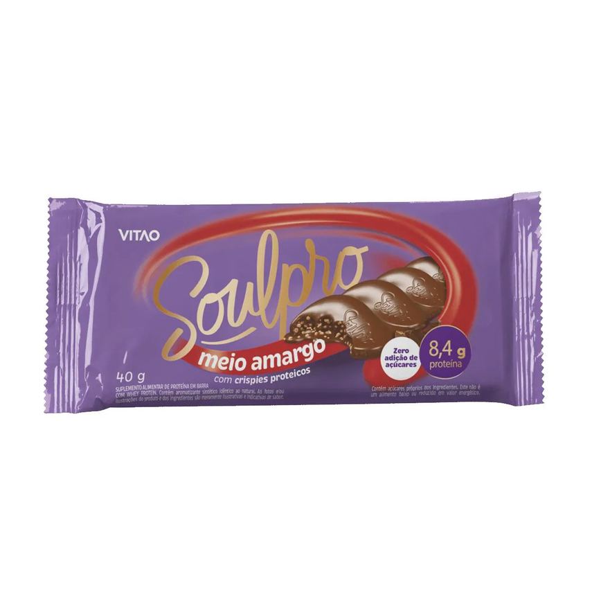 Chocolate Meio Amargo Proteico Soulpro Zero Açúcar 40g