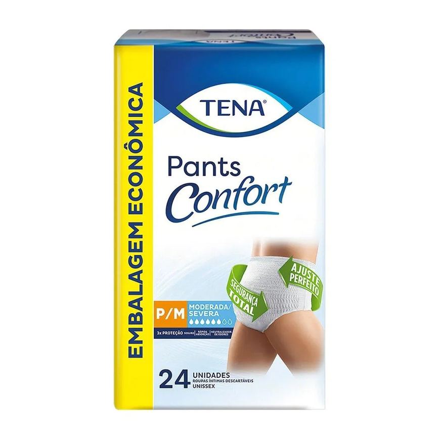 Fralda Descartável Tena Adulto Confort Pants Tamanho P/m - 4 Pacotes com 24 Fraldas - Total 96 Tiras