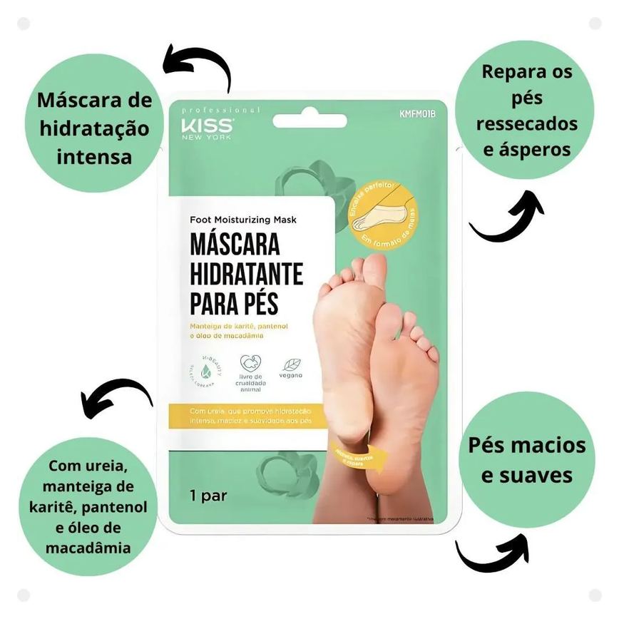 Máscara Hidratante para Pés Kiss New York Kmfm01b