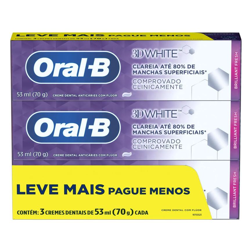 Kit Oral-B Escova de Dente Elétrica Pro-Clean Power + Pasta de Dente 3D White 3 unidades com 70g cada