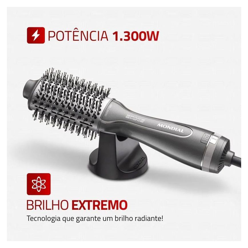 Escova Secadora Space Shine Mondial Grafite 1300w Es-20 Bivolt