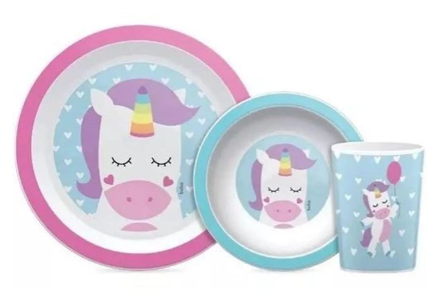 KIT REFEIçãO INFANTIL ANIMAL FUN UNICóRNIO 3 PEçAS - BUBA