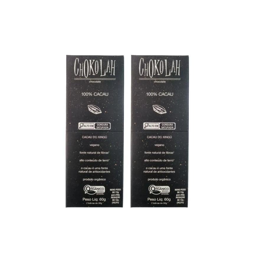 Kit 2x: Chocolate 100% Cacau Zero Açúcar Orgânico Chokolah 60g