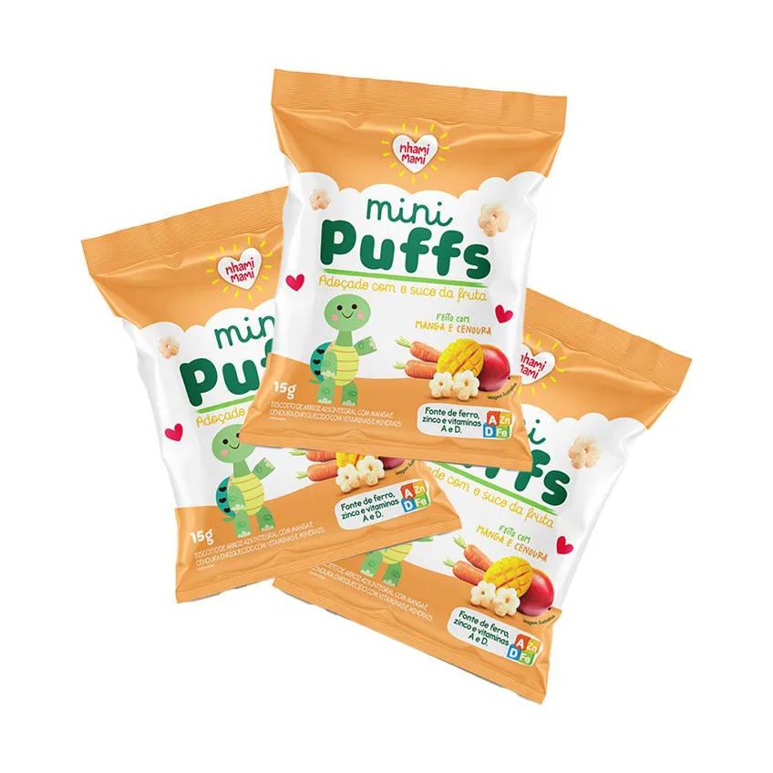 Kit 3x: Snack Infantil Mini Puffs Manga e Cenoura Nhami Mami 15g