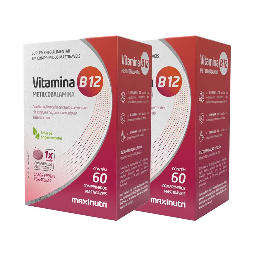 Kit 2 Vitamina B-12 Mastigável Zero Açucar 60 Comprimidos Maxinutri