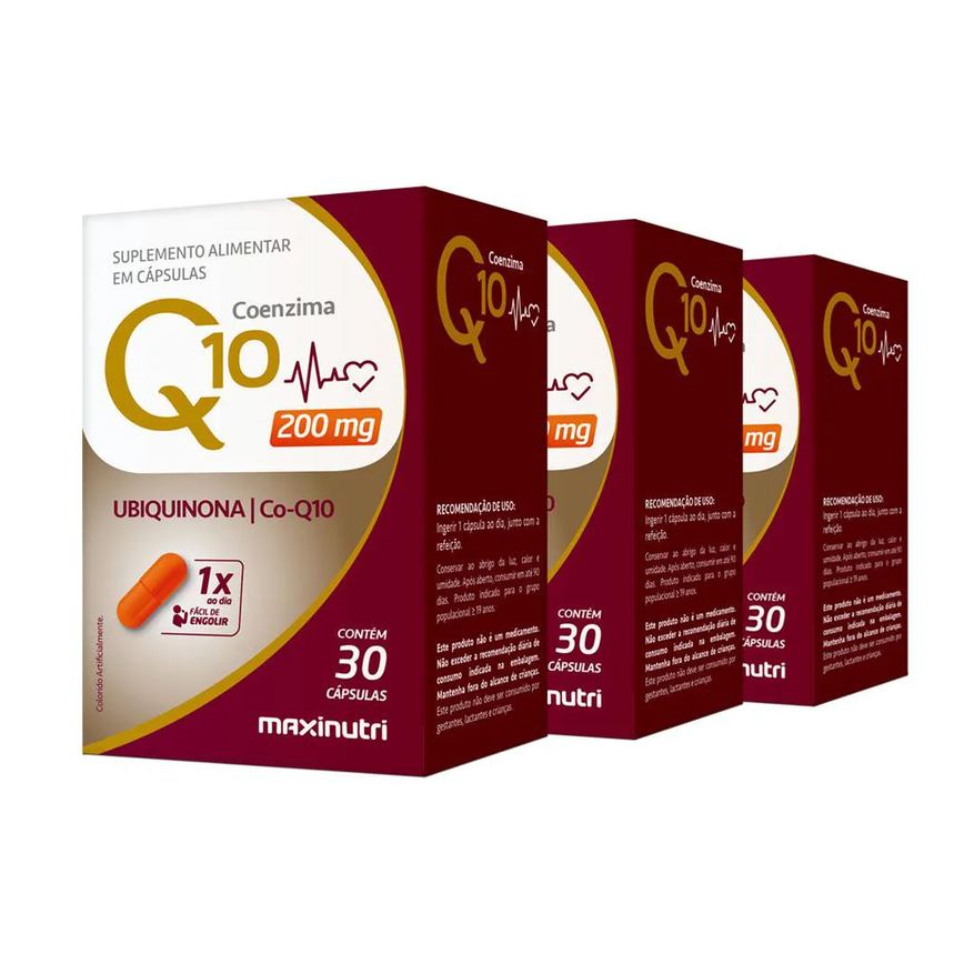 Kit 3 Coenzima Q10 Gold Ubiquinona 200mg 30 Cápsulas Maxinutri