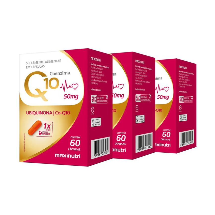 Kit 3 Coenzima Q10 Gold Ubiquinona 50mg 60 Cápsula Maxinutri