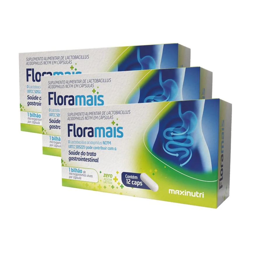 Kit 3 Floramais Probiotico Lactobacillus 12 Cápsulas Maxinutri