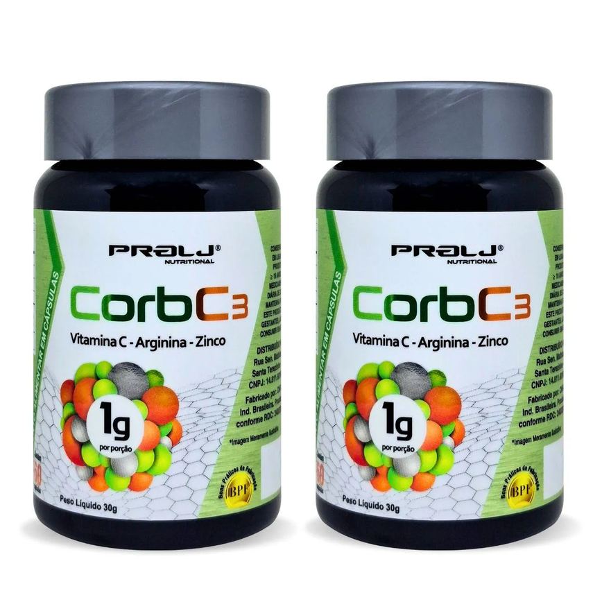 Kit com 2 Corb C3 1000Mg Vitamina C, Zinco e Arginina 60 cápsulas | Prolj Nutritional