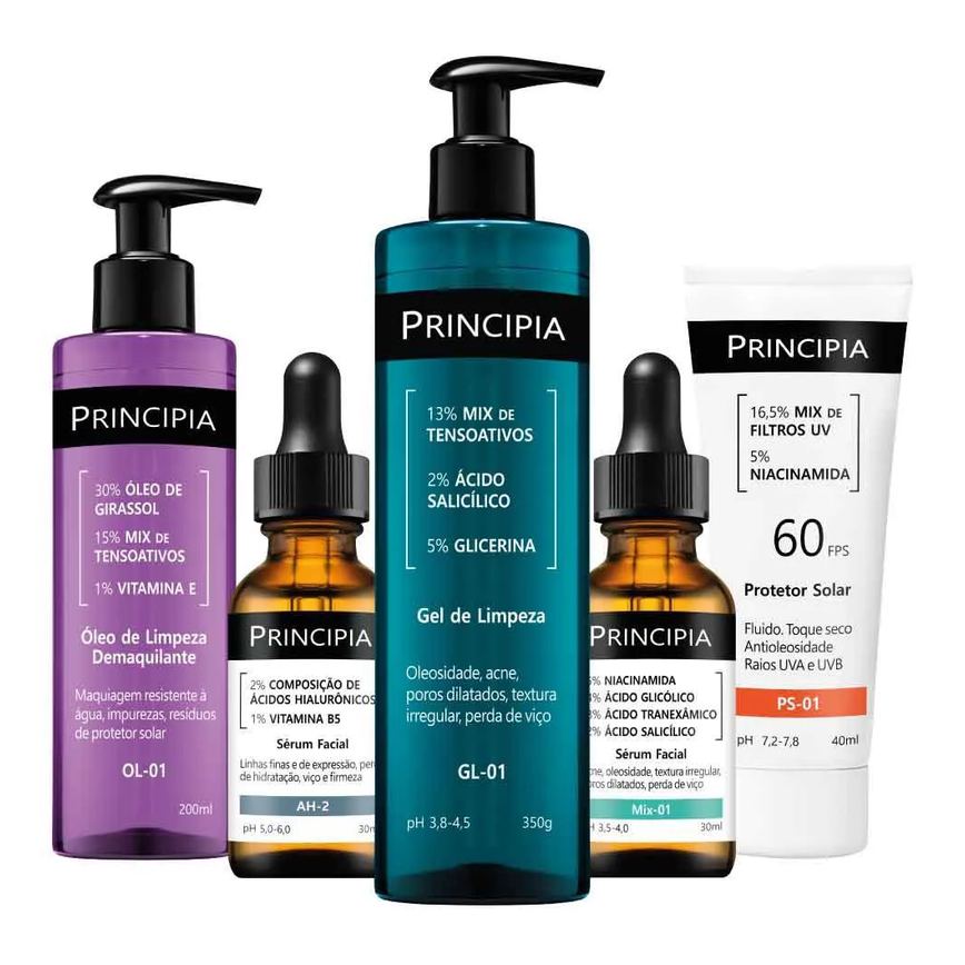 Principia Kit Antiacne Demaquilante Essencial - Gl-01 + Mix-01 + Ps-01 + Ol-01 + Ah-2