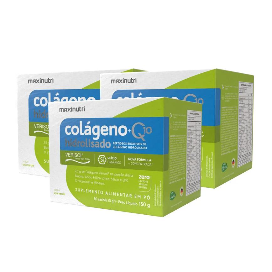Kit 3 Colágeno Hidrolisado Verisol Sache Uva Verde Maxinutri