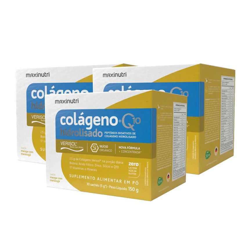 Kit 3 Colágeno Verisol Sachês Manga/maracujá + Q10 Maxinutri