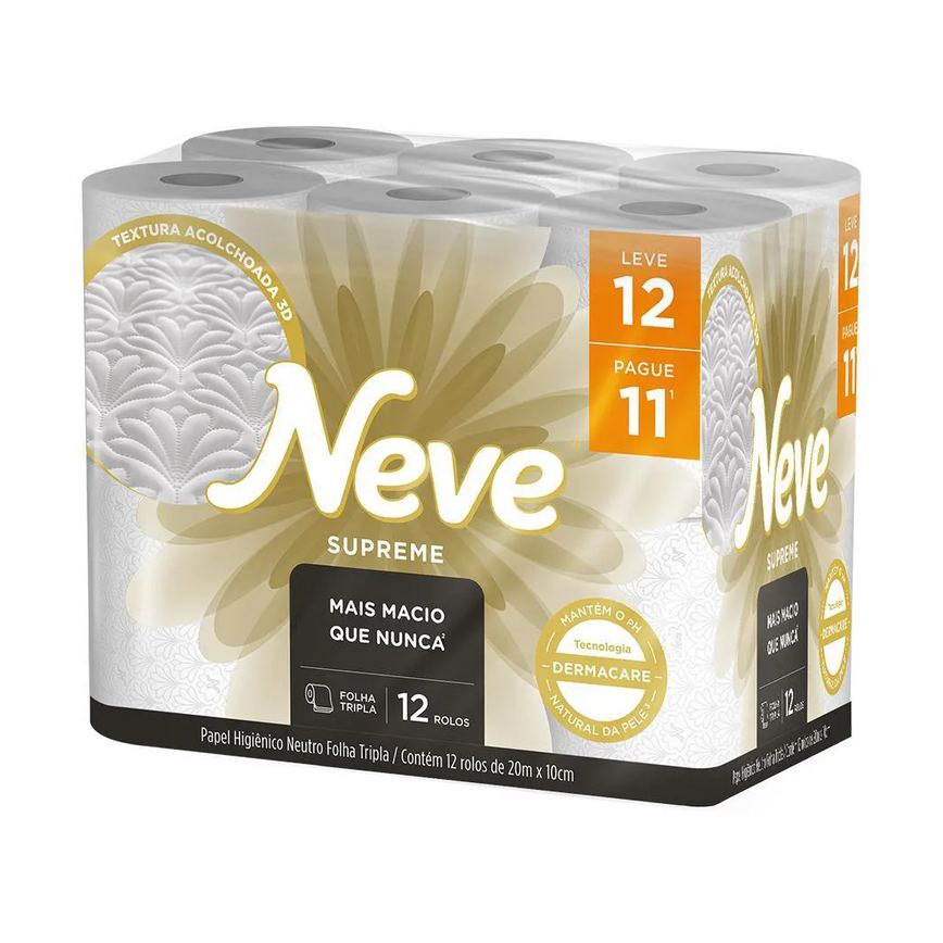 Kit 3 Papel Higiênico Neve Supreme Folha Tripla Leve 12un Cada