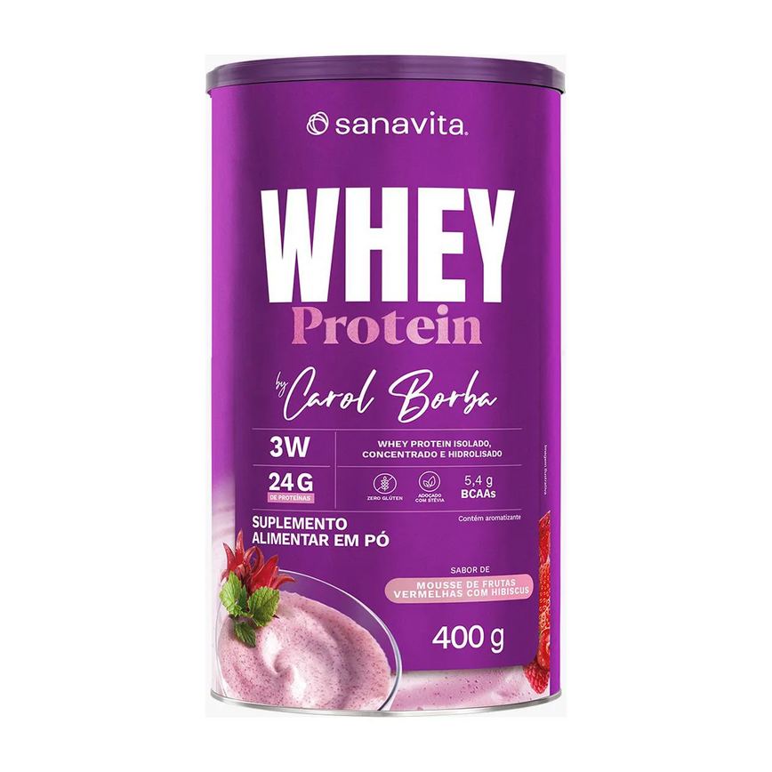Whey Protein 3W Sanavita Carol Borba Mousse de Frutas Vermelhas com Hibiscus 400g