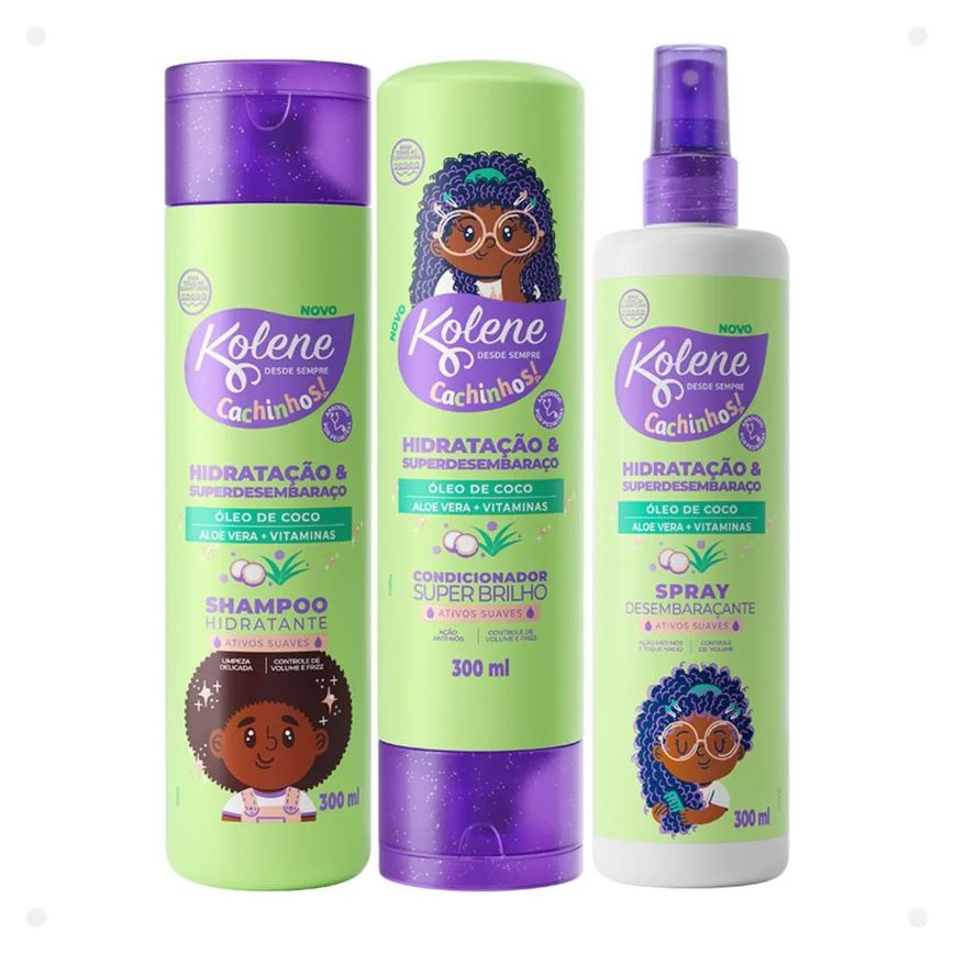 Kit Kolene Cachinhos: Shampoo, Condicionador e Spray Desembaraçante 300ml