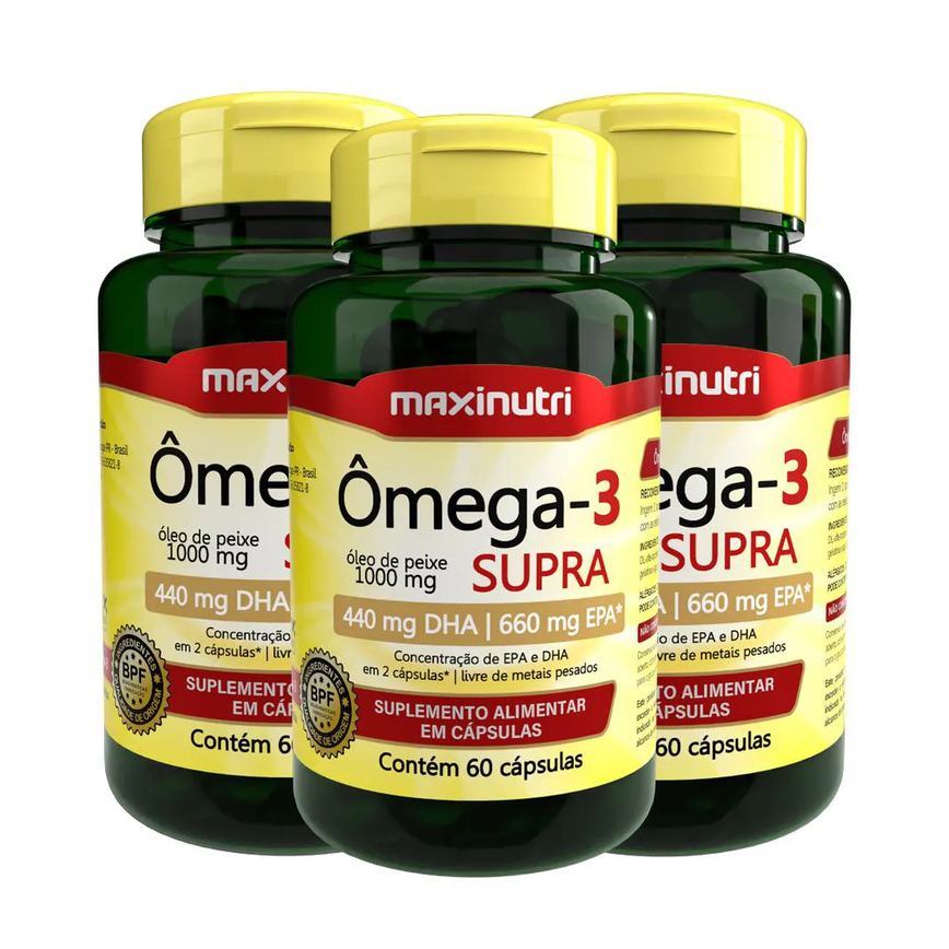 KIT 3 ÔMEGA 3 SUPRA ÓLEO DE PEIXE 1000MG 60 CAPS MAXINUTRI