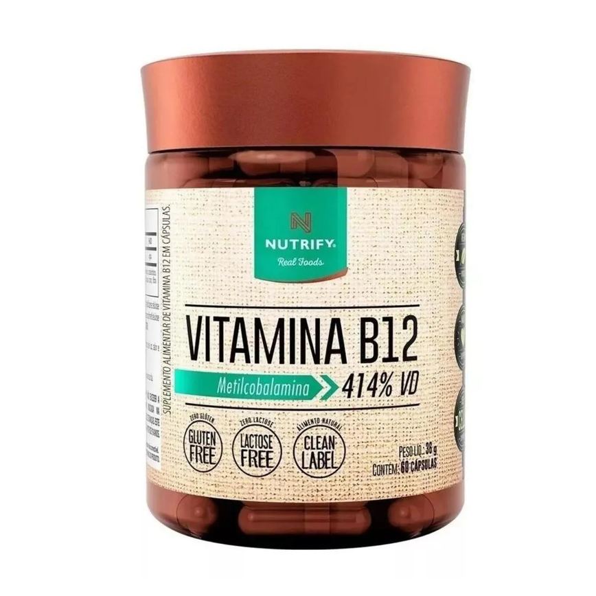 Vitamina B12 Vegana Nutrify 60 cápsulas Metilcobalamina 414% Vd sem Sabor