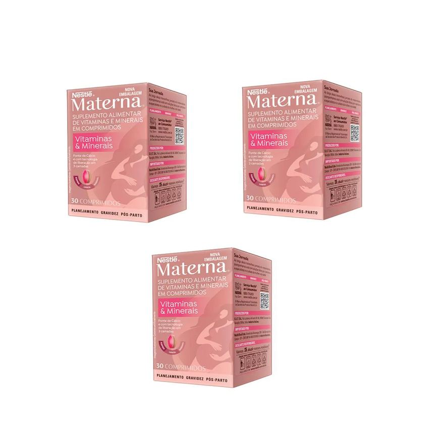 Kit 3 Suplemento Vitamina e Minerais Materna 30 Cpr – Nestlé