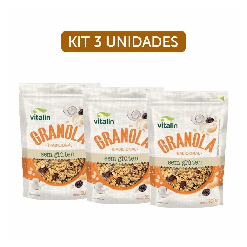 Kit 3X: Granola Tradicional sem Glúten Vitalin 200G