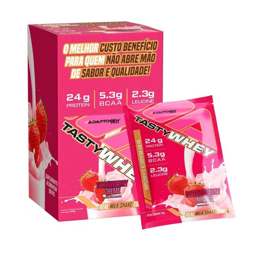 Tasty Whey Display Sachê - Sabor: Morango (12 Unid. 34g)