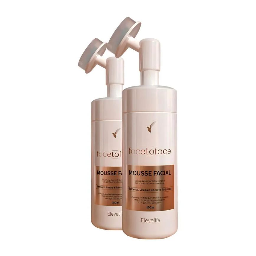 Kit Com 2 Espumas De Limpeza Facial Com Escova - Face To Face 150Ml Mousse Facial Eleve Live