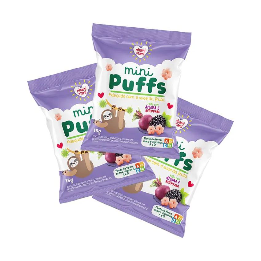 KIT 3X: SNACK INFANTIL MINI PUFFS AMORA E BETERRABA NHAMI MAMI 15G
