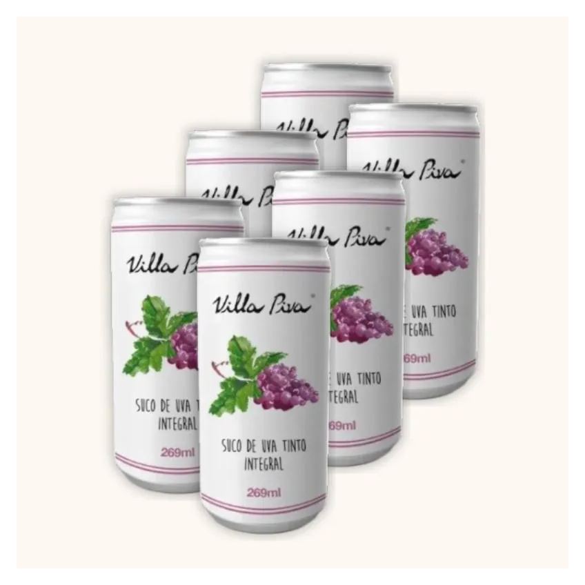 KIT 6X: SUCO DE UVA INTEGRAL SEM AçúCAR LATA VILLA PIVA 269ML