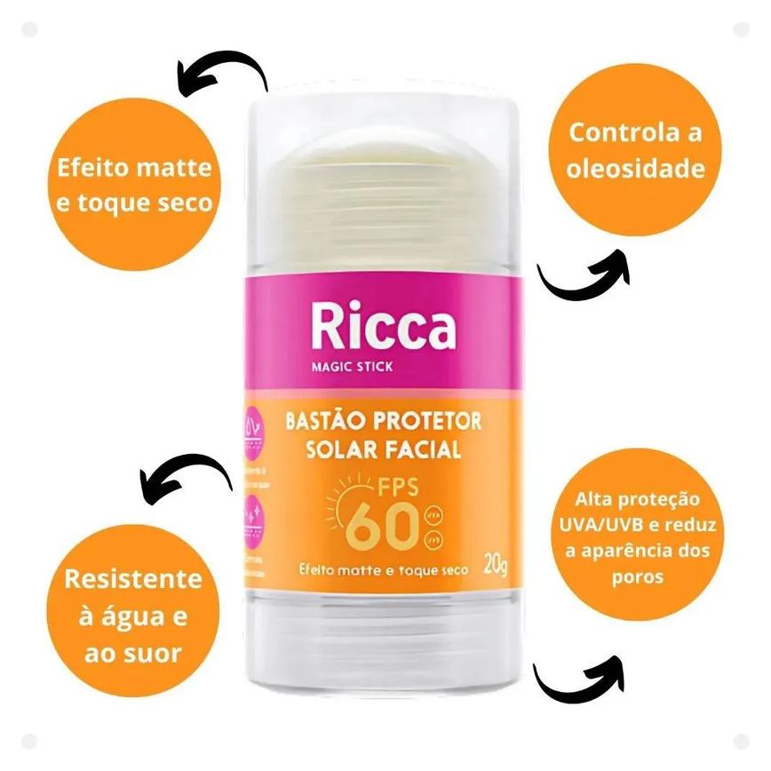 Bastão Protetor Solar Facial Fps60 Efeito Matte 20g Ricca