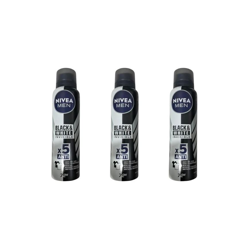 Desodorante Aero Nivea 150ml Masc Black White Invisible - 3un