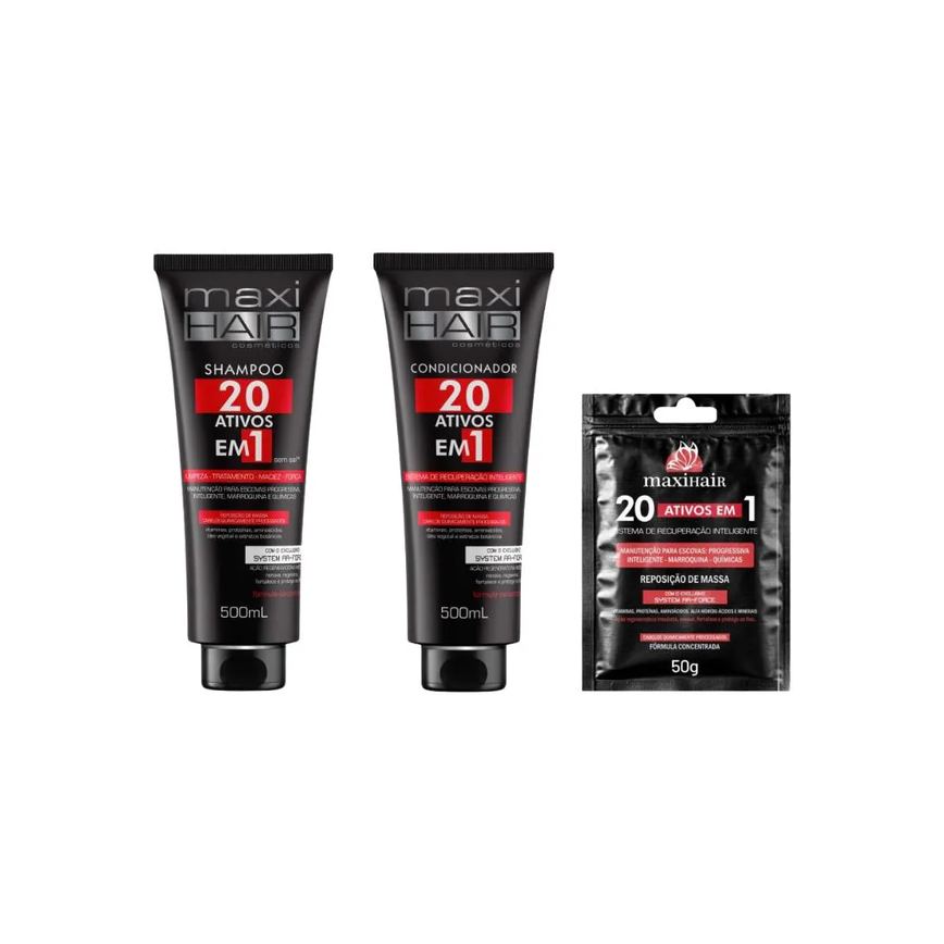 Kit 20 Ativos em 1 Maxihair Shampoo+cond+sache